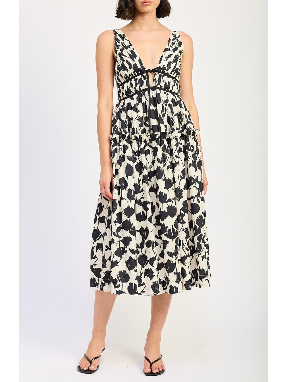 NWT! En Saison Laurel Floral Cotton Midi Dress in Ivory Black Size Small